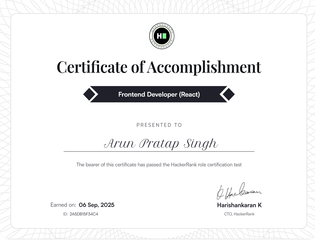 Frontend Developer (React) - HackerRank